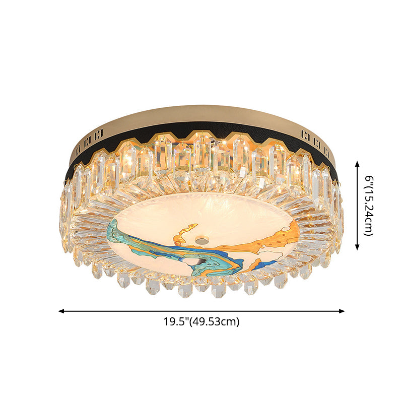 Creative Modern Drum Flush Mount Lamp Crystal Block Bedroom LED Ceiling Light in Brass Clearhalo 'Ceiling Lights' 'Close To Ceiling Lights' 'Lighting' 2602535