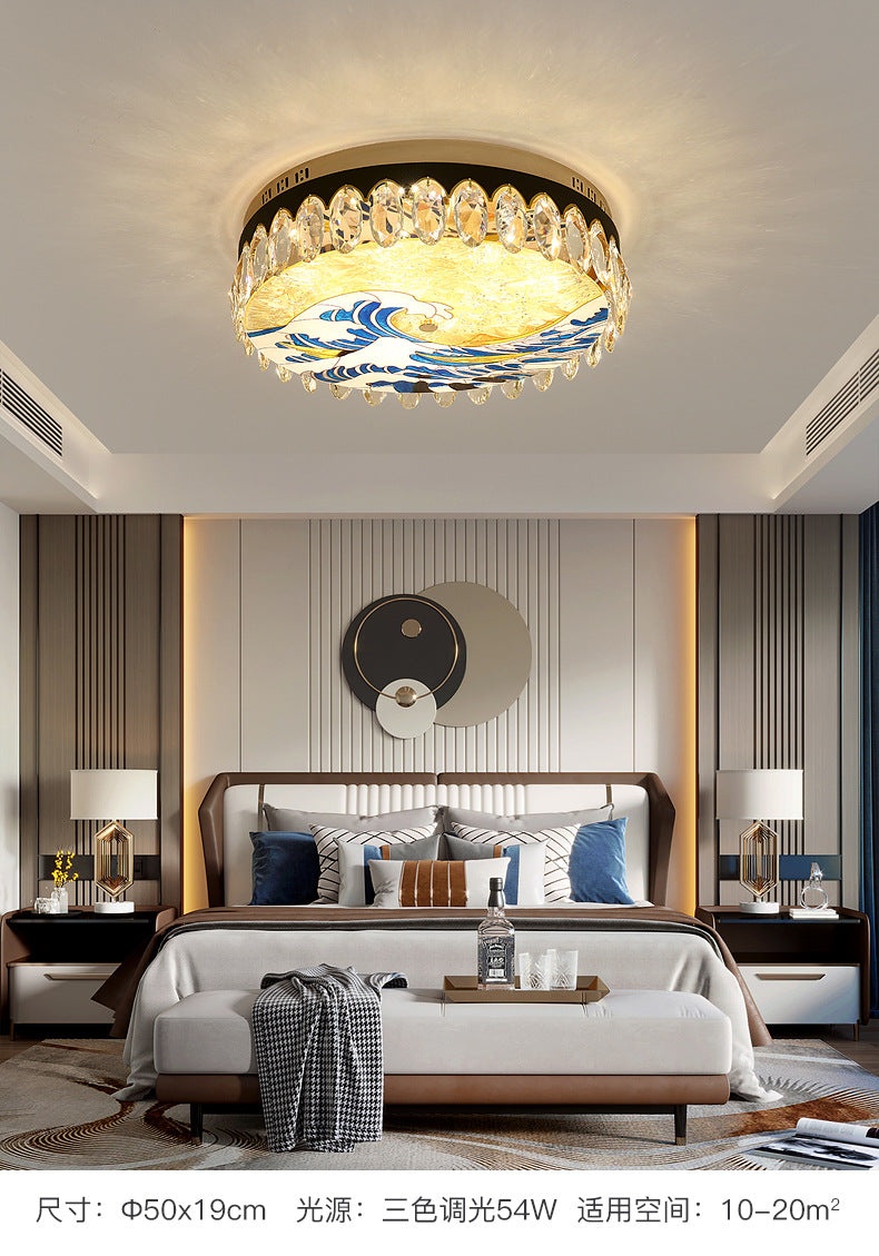 Creative Modern Drum Flush Mount Lamp Crystal Block Bedroom LED Ceiling Light in Brass Clearhalo 'Ceiling Lights' 'Close To Ceiling Lights' 'Lighting' 2602539