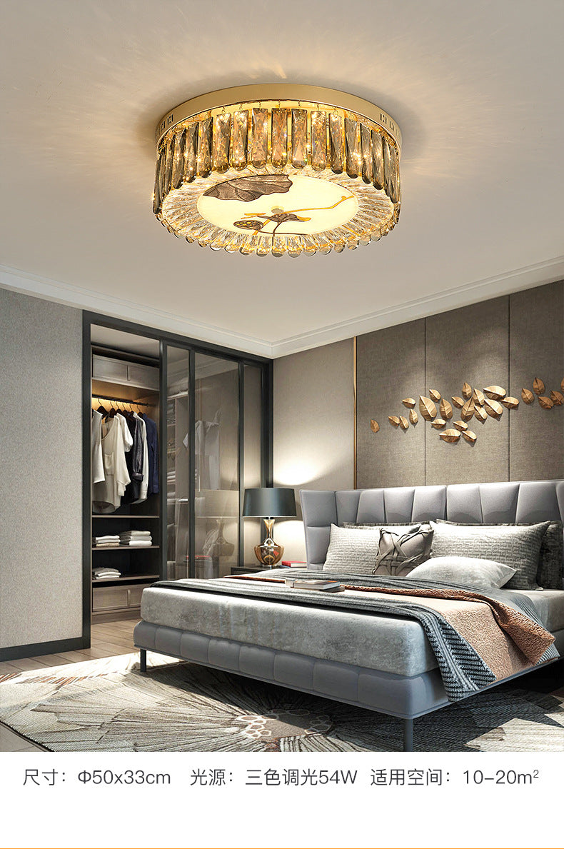 Creative Modern Drum Flush Mount Lamp Crystal Block Bedroom LED Ceiling Light in Brass Clearhalo 'Ceiling Lights' 'Close To Ceiling Lights' 'Lighting' 2602540