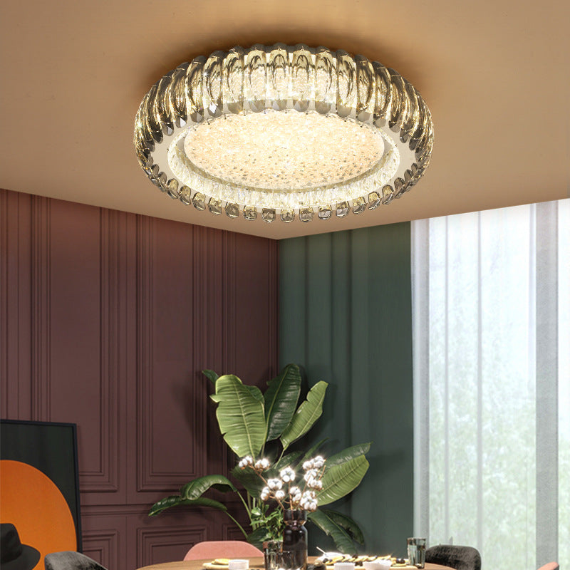 Donut Shaped Flush Light Fixture Minimalist Crystal Chrome LED Ceiling Light for Bedroom Clearhalo 'Ceiling Lights' 'Close To Ceiling Lights' 'Lighting' 2602541