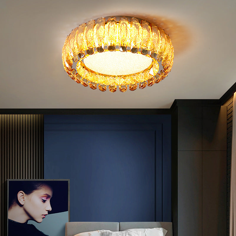 Donut Shaped Flush Light Fixture Minimalist Crystal Chrome LED Ceiling Light for Bedroom Clearhalo 'Ceiling Lights' 'Close To Ceiling Lights' 'Lighting' 2602544