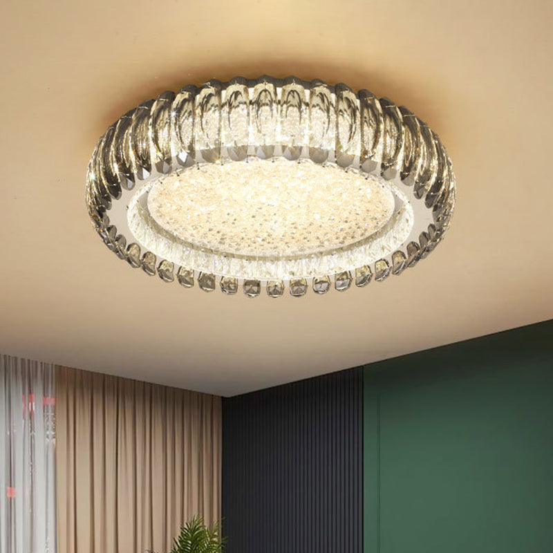 Donut Shaped Flush Light Fixture Minimalist Crystal Chrome LED Ceiling Light for Bedroom Clearhalo 'Ceiling Lights' 'Close To Ceiling Lights' 'Lighting' 2602548