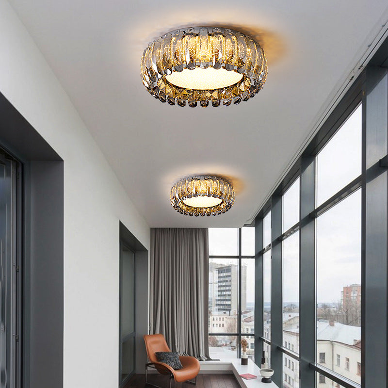 Donut Shaped Flush Light Fixture Minimalist Crystal Chrome LED Ceiling Light for Bedroom Clearhalo 'Ceiling Lights' 'Close To Ceiling Lights' 'Lighting' 2602553