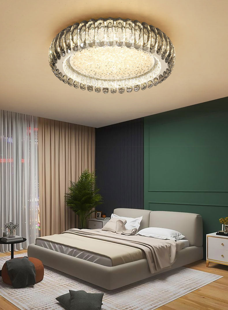 Donut Shaped Flush Light Fixture Minimalist Crystal Chrome LED Ceiling Light for Bedroom Clearhalo 'Ceiling Lights' 'Close To Ceiling Lights' 'Lighting' 2602560