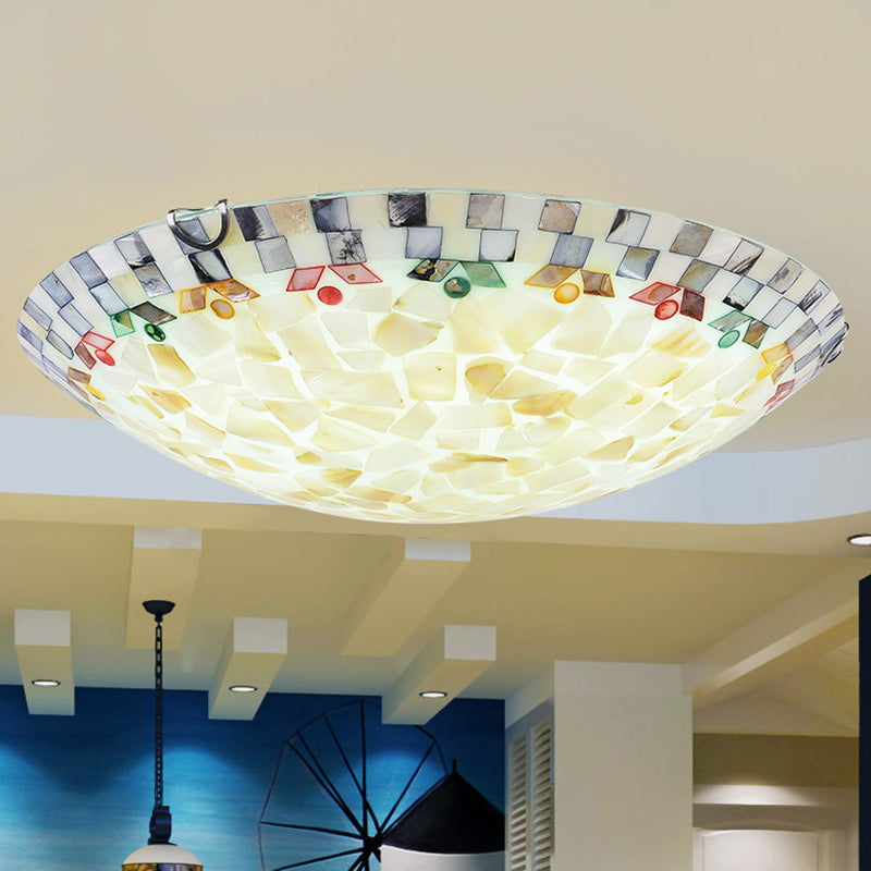 Beige Bowl Flush Mount Lamp Tiffany Mosaics Glass Flush Mount Ceiling Light for Bedroom Beige Clearhalo 'Ceiling Lights' 'Close To Ceiling Lights' 'Lighting' 2602561