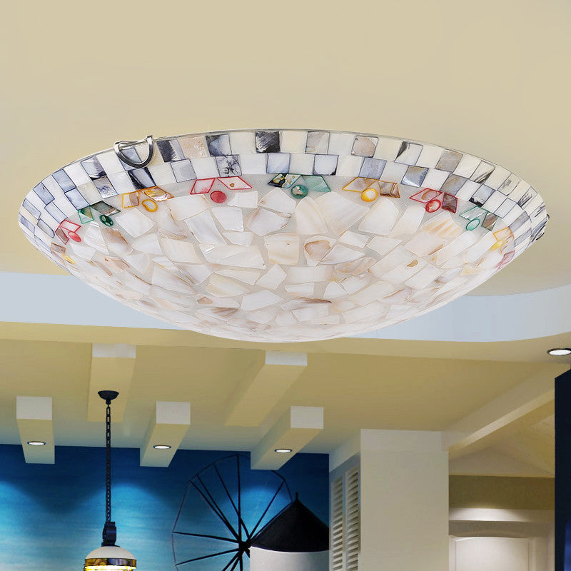 Beige Bowl Flush Mount Lamp Tiffany Mosaics Glass Flush Mount Ceiling Light for Bedroom Clearhalo 'Ceiling Lights' 'Close To Ceiling Lights' 'Lighting' 2602562