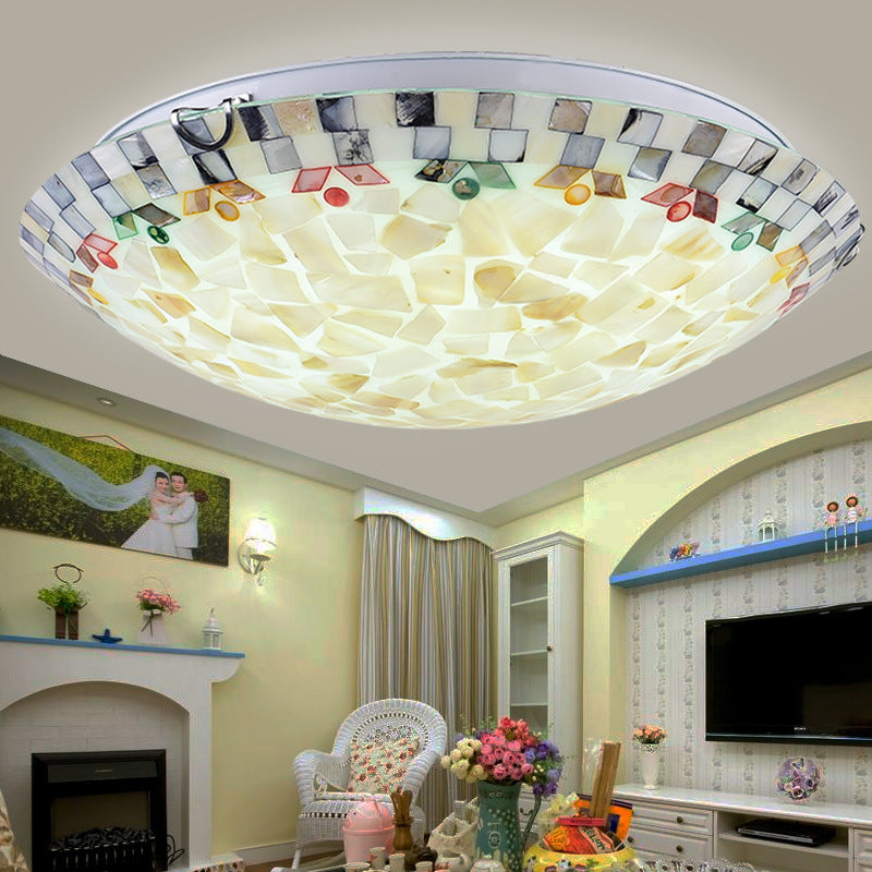 Beige Bowl Flush Mount Lamp Tiffany Mosaics Glass Flush Mount Ceiling Light for Bedroom Clearhalo 'Ceiling Lights' 'Close To Ceiling Lights' 'Lighting' 2602564