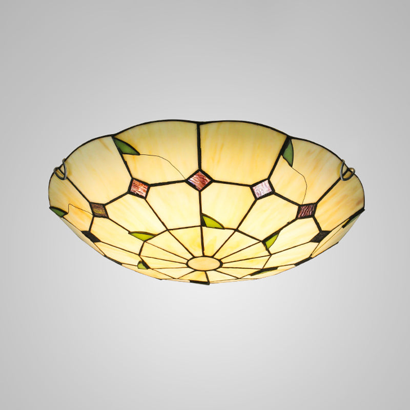 Handcrafted Glass Beige Ceiling Lighting Bowl Shaped Tiffany LED Flush Light for Hall Beige Clearhalo 'Ceiling Lights' 'Close To Ceiling Lights' 'Lighting' 2602566