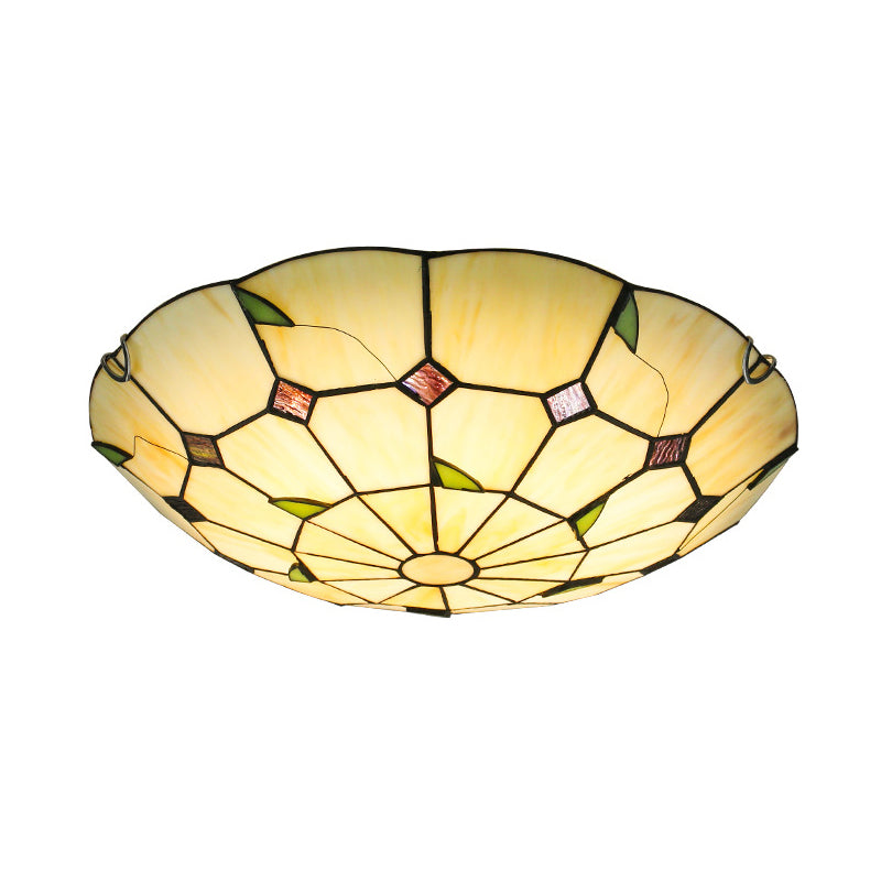 Handcrafted Glass Beige Ceiling Lighting Bowl Shaped Tiffany LED Flush Light for Hall Clearhalo 'Ceiling Lights' 'Close To Ceiling Lights' 'Lighting' 2602570