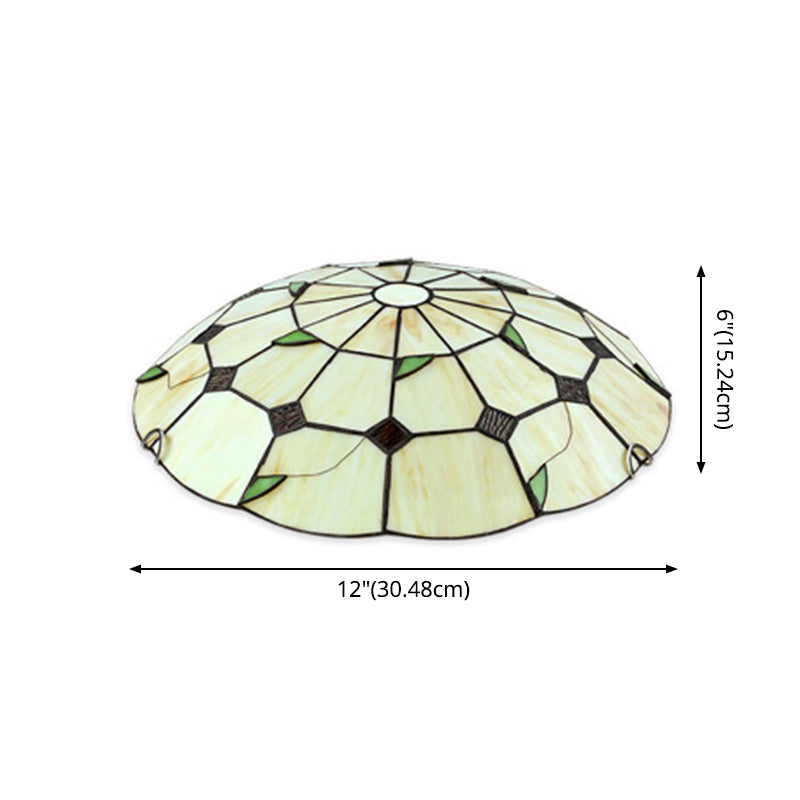 Handcrafted Glass Beige Ceiling Lighting Bowl Shaped Tiffany LED Flush Light for Hall Clearhalo 'Ceiling Lights' 'Close To Ceiling Lights' 'Lighting' 2602571