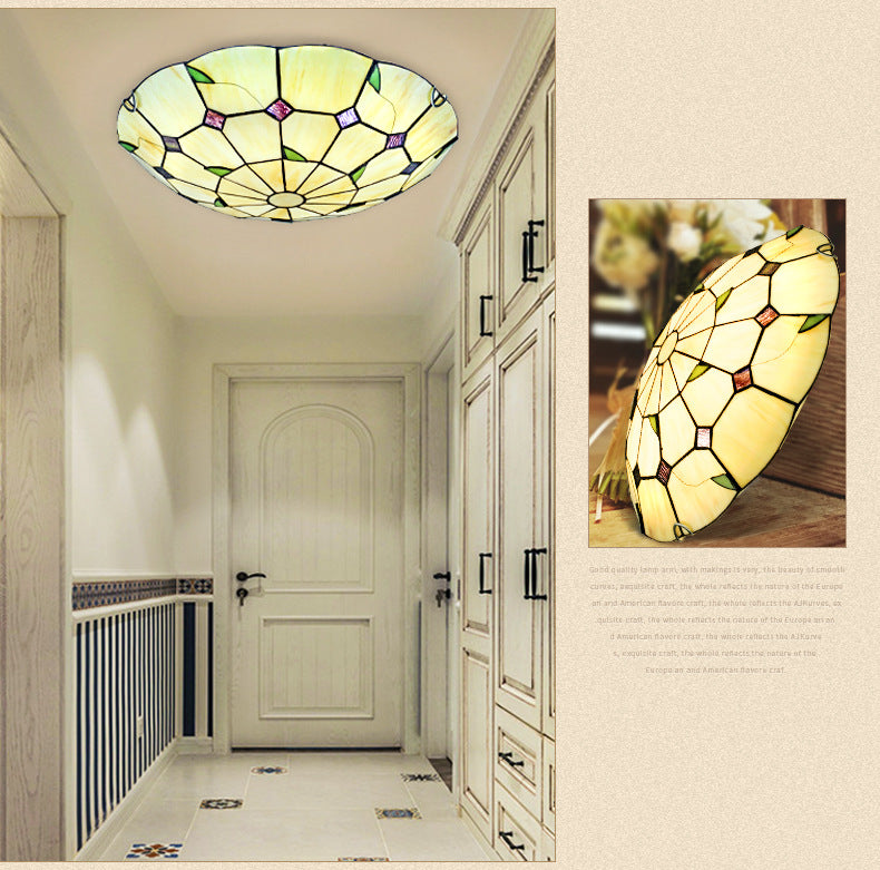 Handcrafted Glass Beige Ceiling Lighting Bowl Shaped Tiffany LED Flush Light for Hall Clearhalo 'Ceiling Lights' 'Close To Ceiling Lights' 'Lighting' 2602572