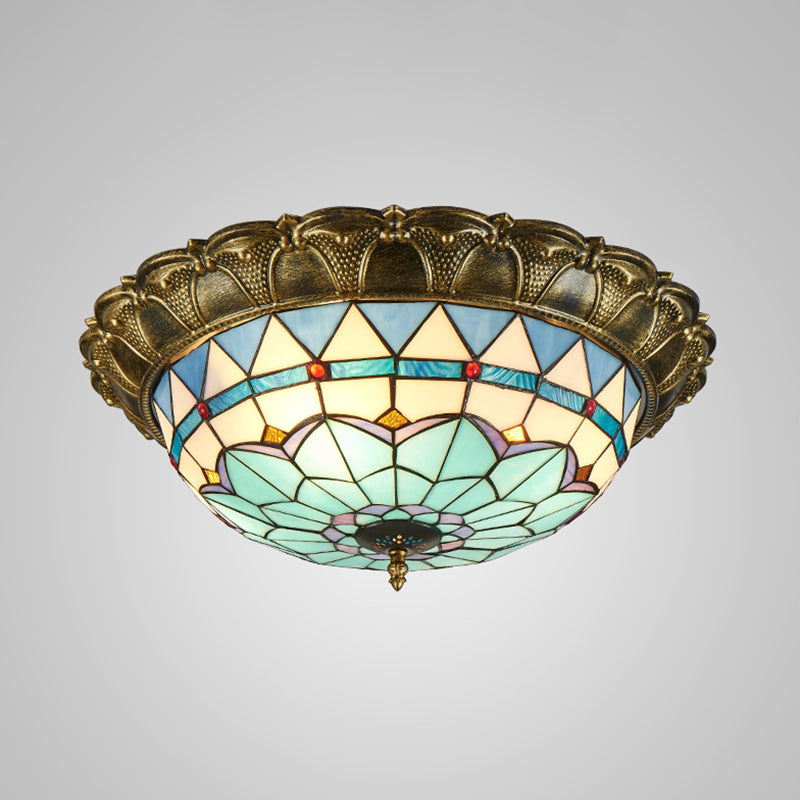 LED Ceiling Mounted Light Baroque Dome Shaped Stained Glass Flush Light in Bronze Bronze Clearhalo 'Ceiling Lights' 'Close To Ceiling Lights' 'Lighting' 2602573