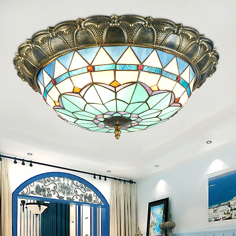 LED Ceiling Mounted Light Baroque Dome Shaped Stained Glass Flush Light in Bronze Clearhalo 'Ceiling Lights' 'Close To Ceiling Lights' 'Lighting' 2602574