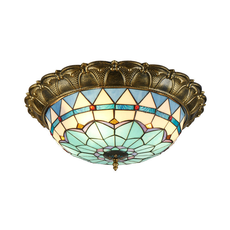 LED Ceiling Mounted Light Baroque Dome Shaped Stained Glass Flush Light in Bronze Clearhalo 'Ceiling Lights' 'Close To Ceiling Lights' 'Lighting' 2602577