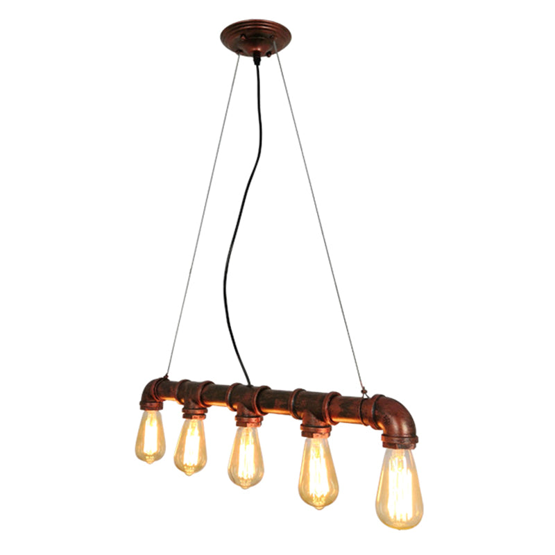 Metal Rust Island Lighting Fixture Water Pipe Industrial Chandelier Light Fixture Clearhalo 'Ceiling Lights' 'Island Lights' 'Lighting' 2602578