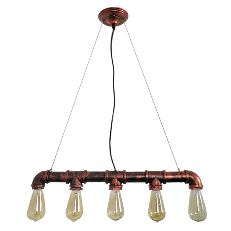 Metal Rust Island Lighting Fixture Water Pipe Industrial Chandelier Light Fixture Rust Clearhalo 'Ceiling Lights' 'Island Lights' 'Lighting' 2602579