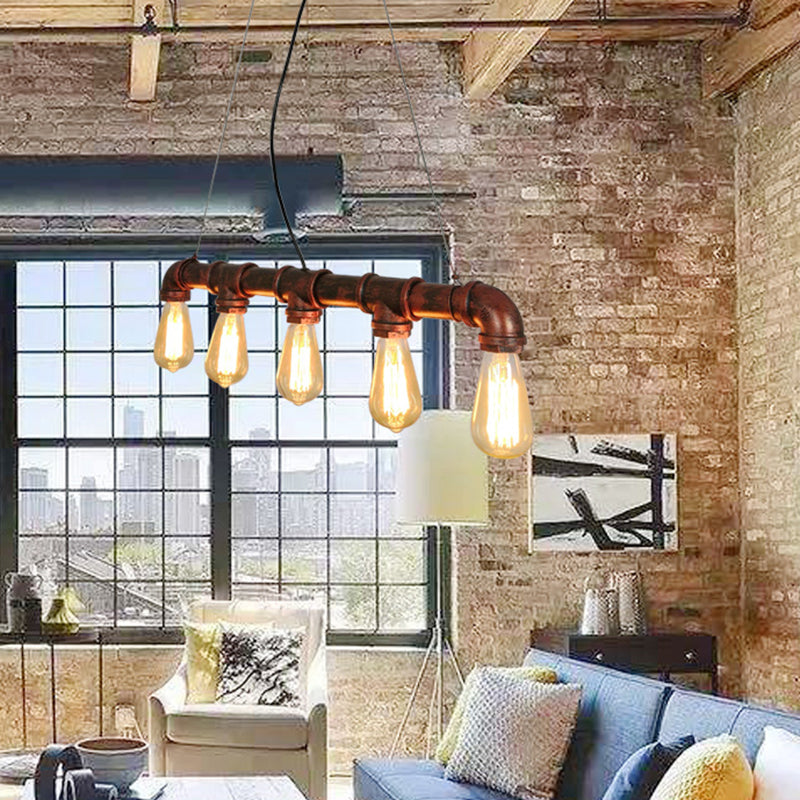 Metal Rust Island Lighting Fixture Water Pipe Industrial Chandelier Light Fixture Clearhalo 'Ceiling Lights' 'Island Lights' 'Lighting' 2602580