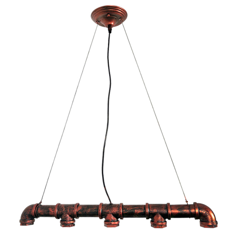 Metal Rust Island Lighting Fixture Water Pipe Industrial Chandelier Light Fixture Clearhalo 'Ceiling Lights' 'Island Lights' 'Lighting' 2602583