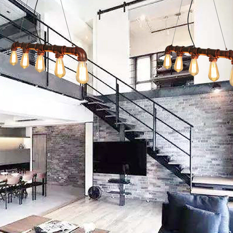 Metal Rust Island Lighting Fixture Water Pipe Industrial Chandelier Light Fixture Clearhalo 'Ceiling Lights' 'Island Lights' 'Lighting' 2602585