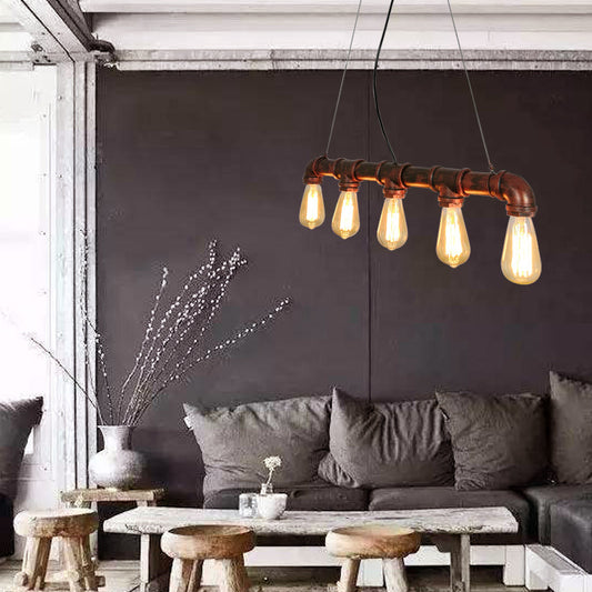 Metal Rust Island Lighting Fixture Water Pipe Industrial Chandelier Light Fixture Clearhalo 'Ceiling Lights' 'Island Lights' 'Lighting' 2602588