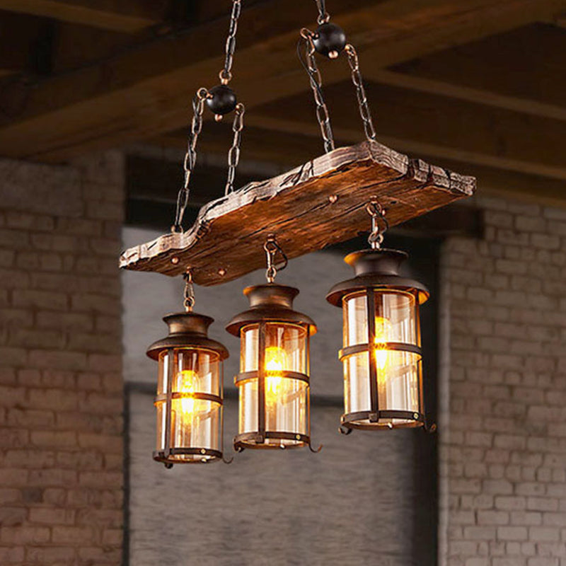 Rectangle Wood Chandelier Pendant Light Industrial Bar Ceiling Hanging Light Fixture in Black Clearhalo 'Ceiling Lights' 'Chandeliers' Lighting' 2602597