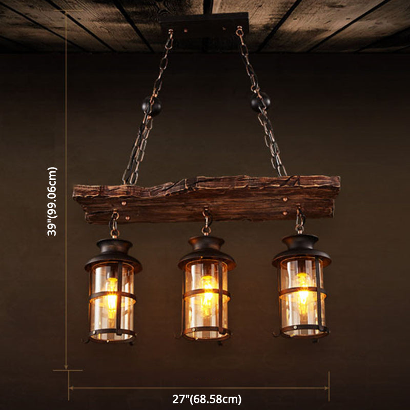 Rectangle Wood Chandelier Pendant Light Industrial Bar Ceiling Hanging Light Fixture in Black Clearhalo 'Ceiling Lights' 'Chandeliers' Lighting' 2602603