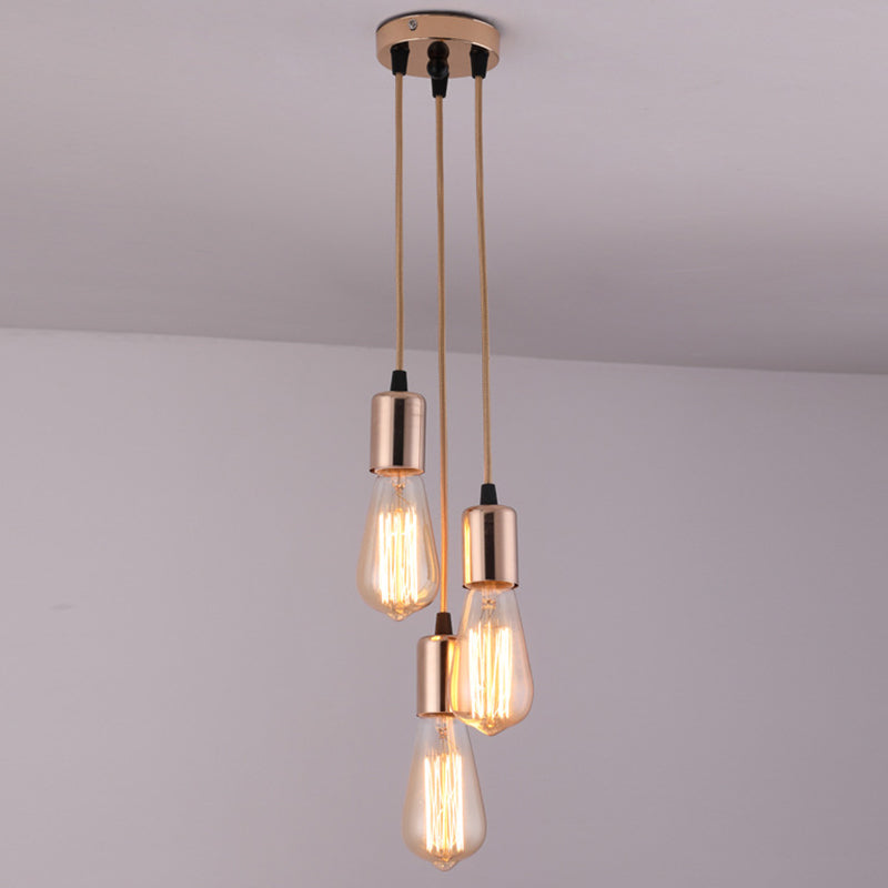 Exposed Bulb Restaurant Down Lighting Pendant Simplicity Metal Hanging Ceiling Light Rose Gold Clearhalo 'Ceiling Lights' 'Pendant Lights' 'Pendants' Lighting' 2602618