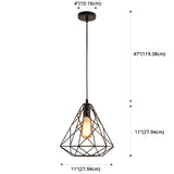 Metal Diamond Cage Pendant Lighting Vintage Style Dinning Room Hanging Pendant Light in Black Clearhalo 'Ceiling Lights' 'Pendant Lights' 'Pendants' Lighting' 2602639