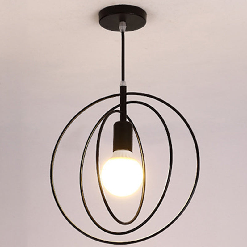 Metal Hanging Pendant Light Wire Cage Industrial Style Pendant Light Fixture for Foyer Black Circle Clearhalo 'Ceiling Lights' 'Pendant Lights' 'Pendants' Lighting' 2602643