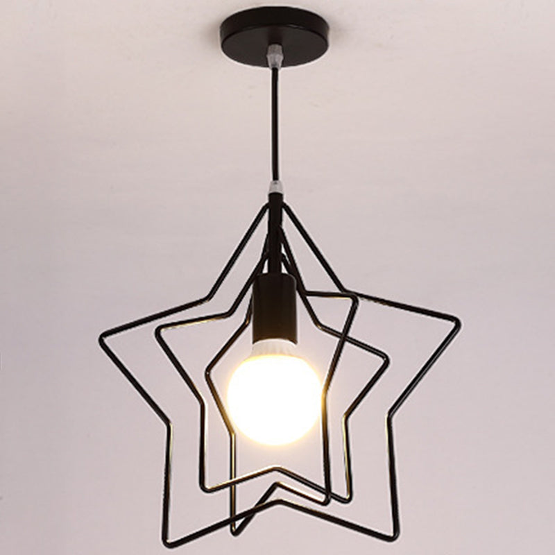 Metal Hanging Pendant Light Wire Cage Industrial Style Pendant Light Fixture for Foyer Black Star Clearhalo 'Ceiling Lights' 'Pendant Lights' 'Pendants' Lighting' 2602644