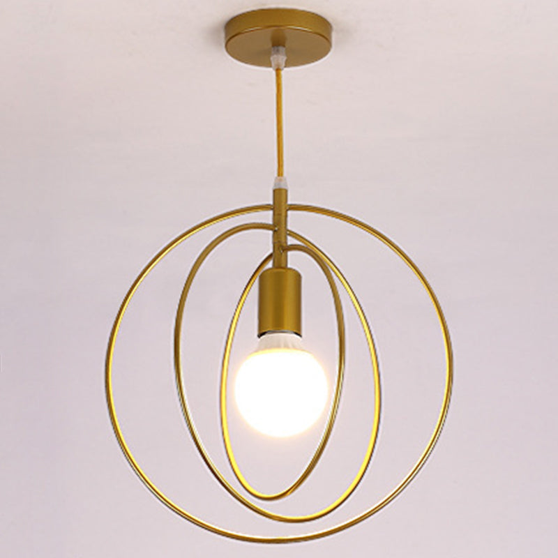 Metal Hanging Pendant Light Wire Cage Industrial Style Pendant Light Fixture for Foyer Gold Circle Clearhalo 'Ceiling Lights' 'Pendant Lights' 'Pendants' Lighting' 2602646