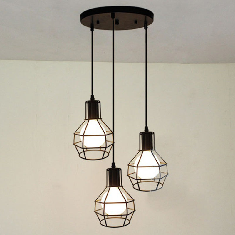 Industrial Style Open Cage Pendant Ceiling Light Metal Hanging Light Fixture in Black Clearhalo 'Ceiling Lights' 'Pendant Lights' 'Pendants' Lighting' 2602656