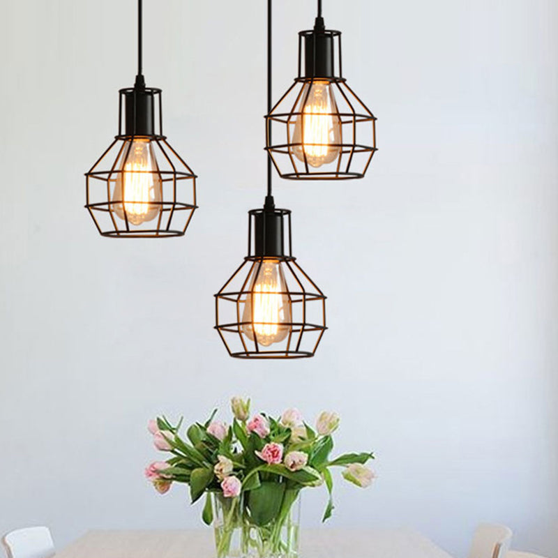 Industrial Style Open Cage Pendant Ceiling Light Metal Hanging Light Fixture in Black Clearhalo 'Ceiling Lights' 'Pendant Lights' 'Pendants' Lighting' 2602657