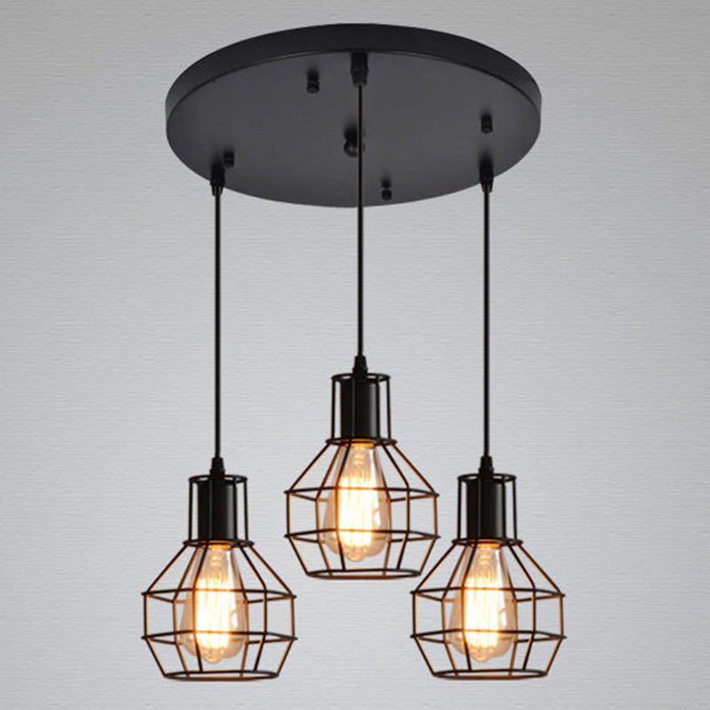 Industrial Style Open Cage Pendant Ceiling Light Metal Hanging Light Fixture in Black Clearhalo 'Ceiling Lights' 'Pendant Lights' 'Pendants' Lighting' 2602658