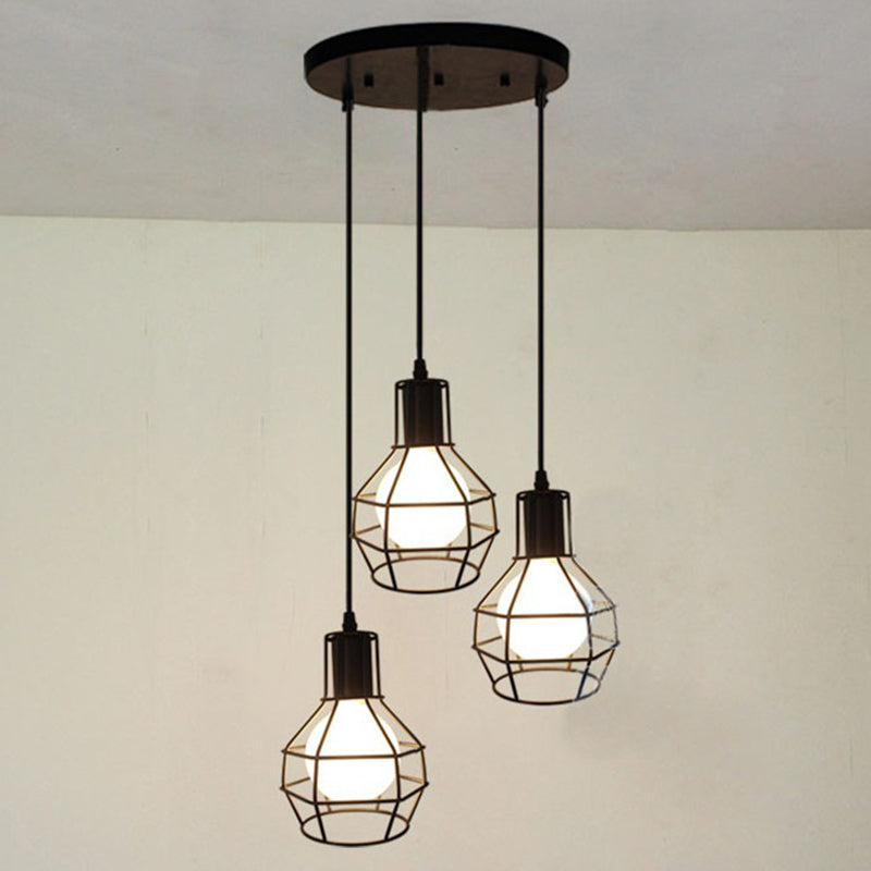 Industrial Style Open Cage Pendant Ceiling Light Metal Hanging Light Fixture in Black Black Clearhalo 'Ceiling Lights' 'Pendant Lights' 'Pendants' Lighting' 2602659