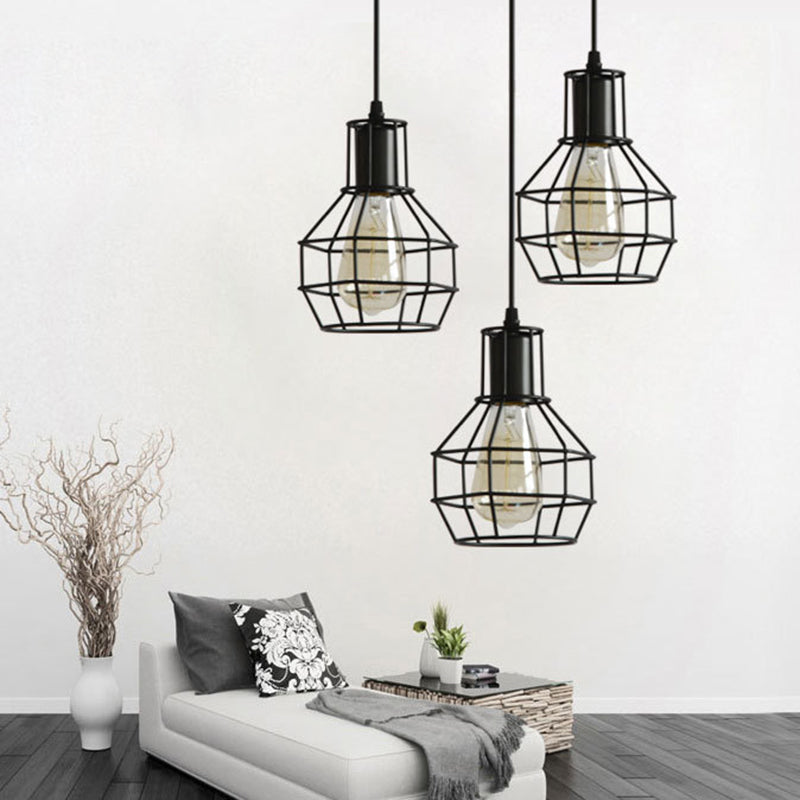 Industrial Style Open Cage Pendant Ceiling Light Metal Hanging Light Fixture in Black Clearhalo 'Ceiling Lights' 'Pendant Lights' 'Pendants' Lighting' 2602661