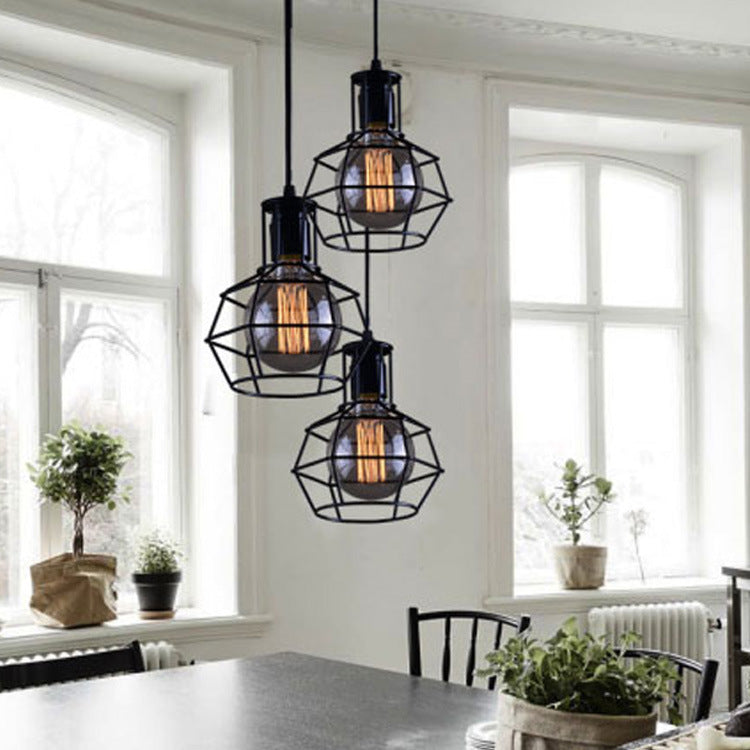 Industrial Style Open Cage Pendant Ceiling Light Metal Hanging Light Fixture in Black Clearhalo 'Ceiling Lights' 'Pendant Lights' 'Pendants' Lighting' 2602662