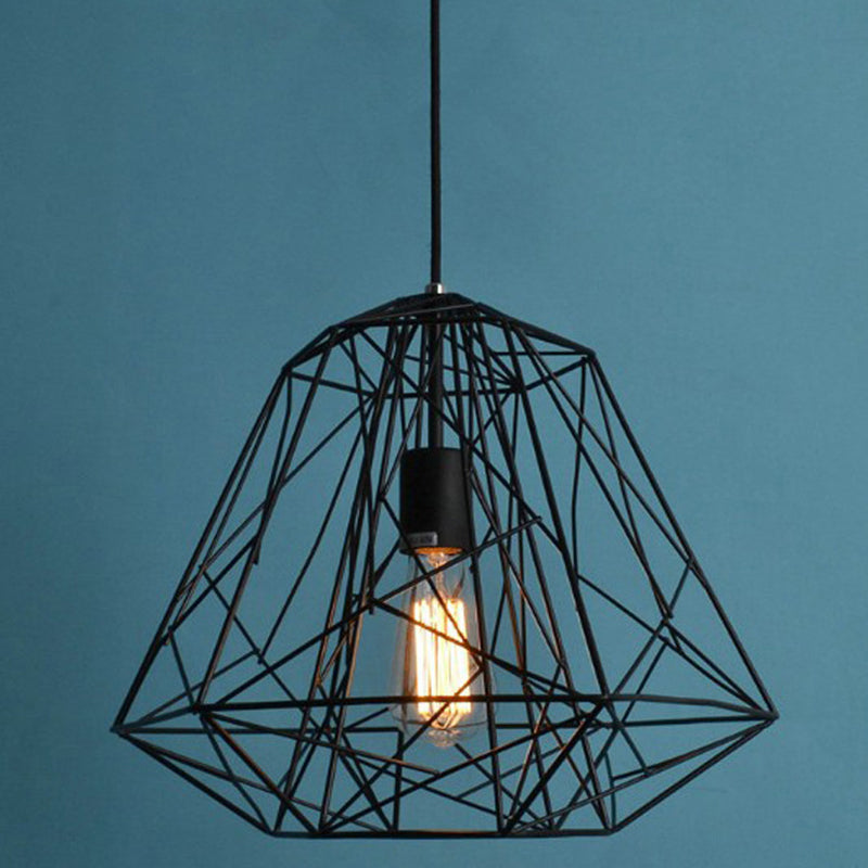 Geometric Restaurant Pendant Light Fixture Industrial Metal Black Hanging Ceiling Light Clearhalo 'Ceiling Lights' 'Pendant Lights' 'Pendants' Lighting' 2602663