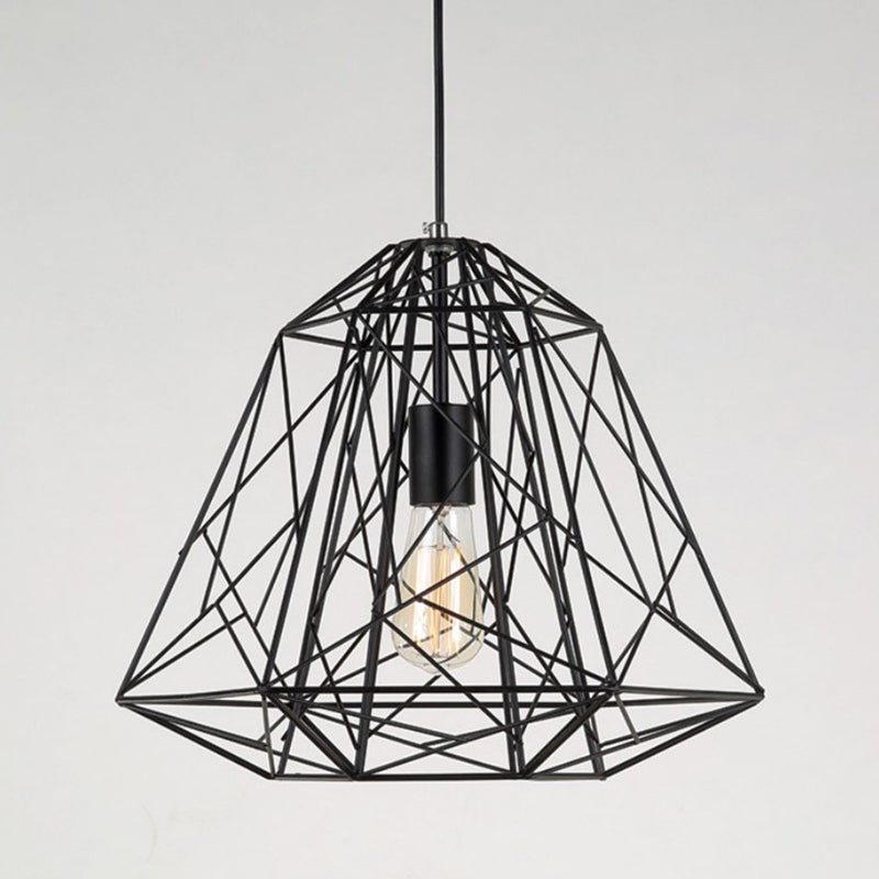 Geometric Restaurant Pendant Light Fixture Industrial Metal Black Hanging Ceiling Light Clearhalo 'Ceiling Lights' 'Pendant Lights' 'Pendants' Lighting' 2602664