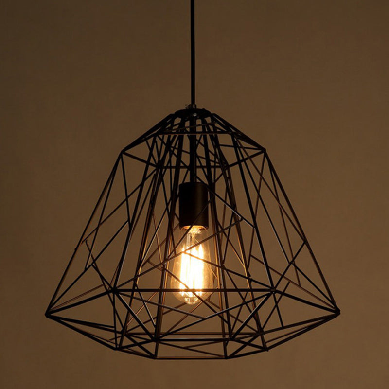 Geometric Restaurant Pendant Light Fixture Industrial Metal Black Hanging Ceiling Light Clearhalo 'Ceiling Lights' 'Pendant Lights' 'Pendants' Lighting' 2602665