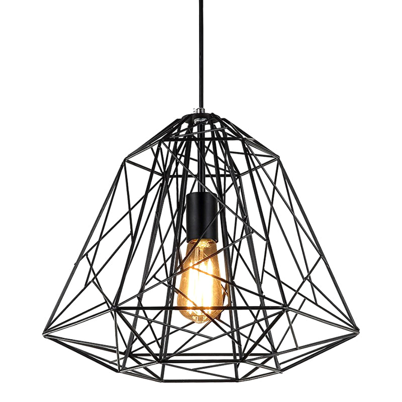 Geometric Restaurant Pendant Light Fixture Industrial Metal Black Hanging Ceiling Light Black Clearhalo 'Ceiling Lights' 'Pendant Lights' 'Pendants' Lighting' 2602667