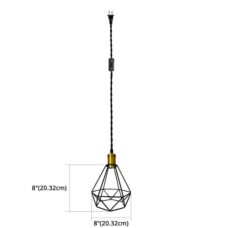 Geometric Cage Metal Pendant Ceiling Light Industrial Restaurant Hanging Light Fixture Black Clearhalo 'Ceiling Lights' 'Pendant Lights' 'Pendants' Lighting' 2602669