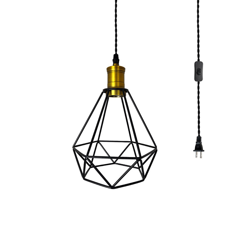 Geometric Cage Metal Pendant Ceiling Light Industrial Restaurant Hanging Light Fixture Black Clearhalo 'Ceiling Lights' 'Pendant Lights' 'Pendants' Lighting' 2602673