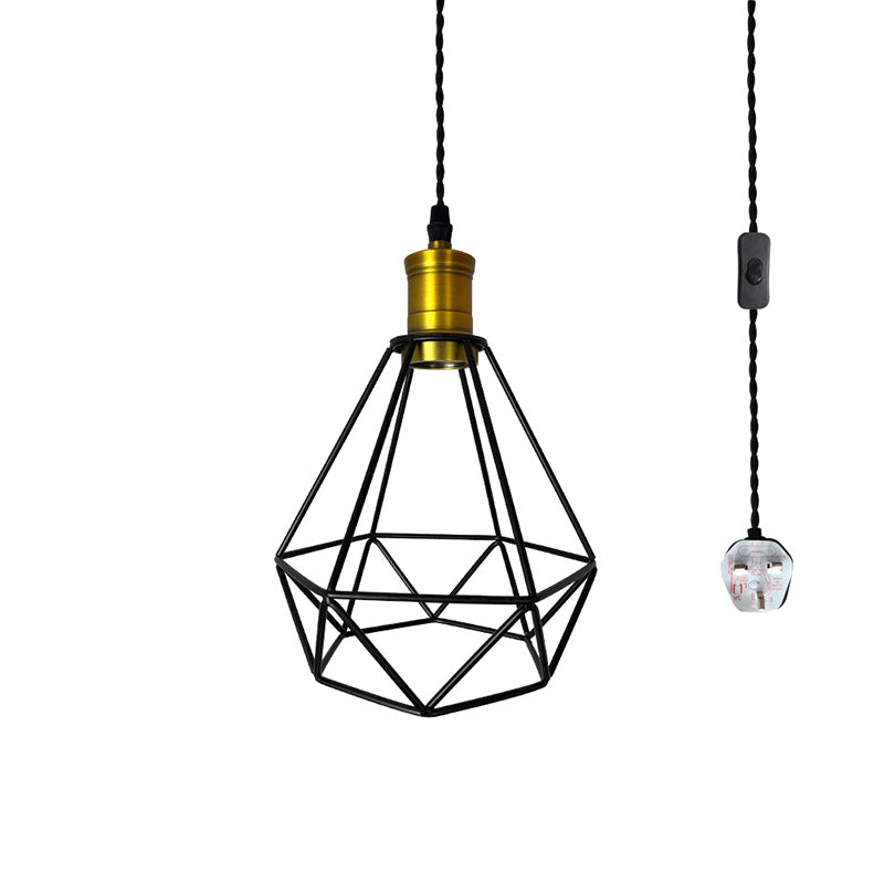 Geometric Cage Metal Pendant Ceiling Light Industrial Restaurant Hanging Light Fixture Black Clearhalo 'Ceiling Lights' 'Pendant Lights' 'Pendants' Lighting' 2602675