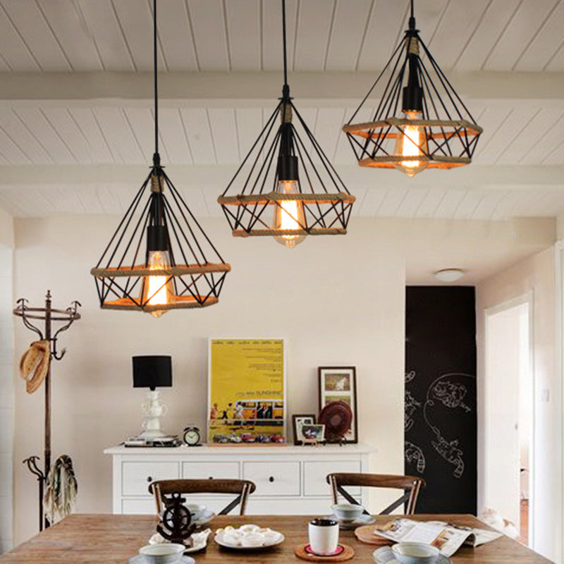 Metal Commercial Pendant Lighting Vintage Black Diamond Restaurant Pendant Lighting Clearhalo 'Ceiling Lights' 'Pendant Lights' 'Pendants' Lighting' 2602678