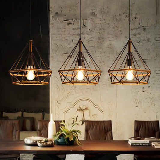 Metal Commercial Pendant Lighting Vintage Black Diamond Restaurant Pendant Lighting Clearhalo 'Ceiling Lights' 'Pendant Lights' 'Pendants' Lighting' 2602679