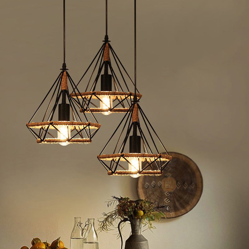 Metal Commercial Pendant Lighting Vintage Black Diamond Restaurant Pendant Lighting Clearhalo 'Ceiling Lights' 'Pendant Lights' 'Pendants' Lighting' 2602683