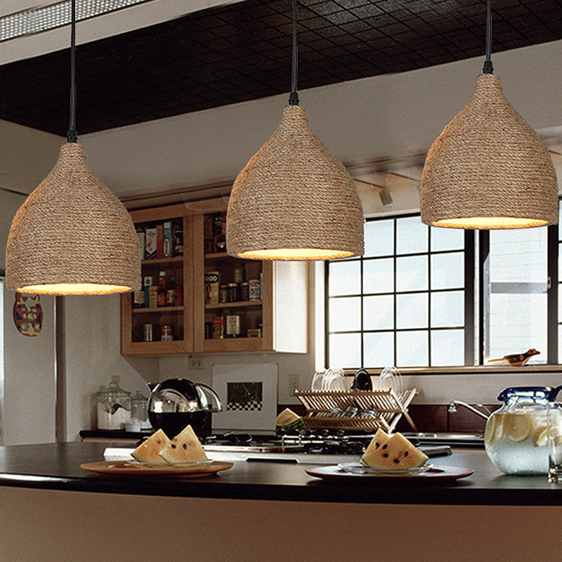 Cup-Shaped Dinning Room Hanging Light Fixture Industrial Rope Beige Pendant Lighting Fixture Clearhalo 'Ceiling Lights' 'Pendant Lights' 'Pendants' Lighting' 2602692