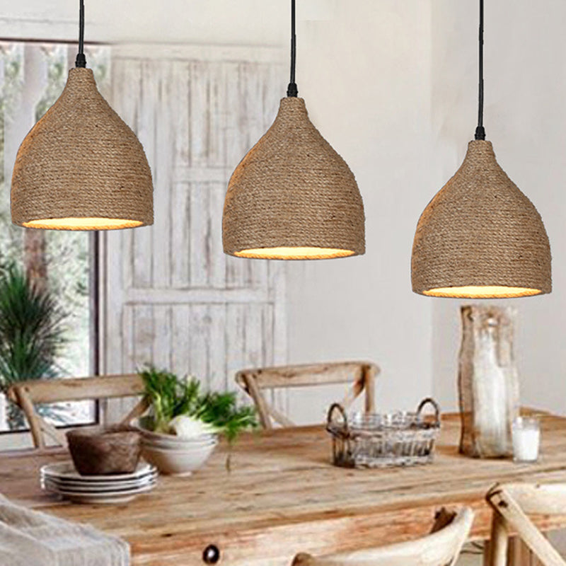 Cup-Shaped Dinning Room Hanging Light Fixture Industrial Rope Beige Pendant Lighting Fixture Clearhalo 'Ceiling Lights' 'Pendant Lights' 'Pendants' Lighting' 2602694