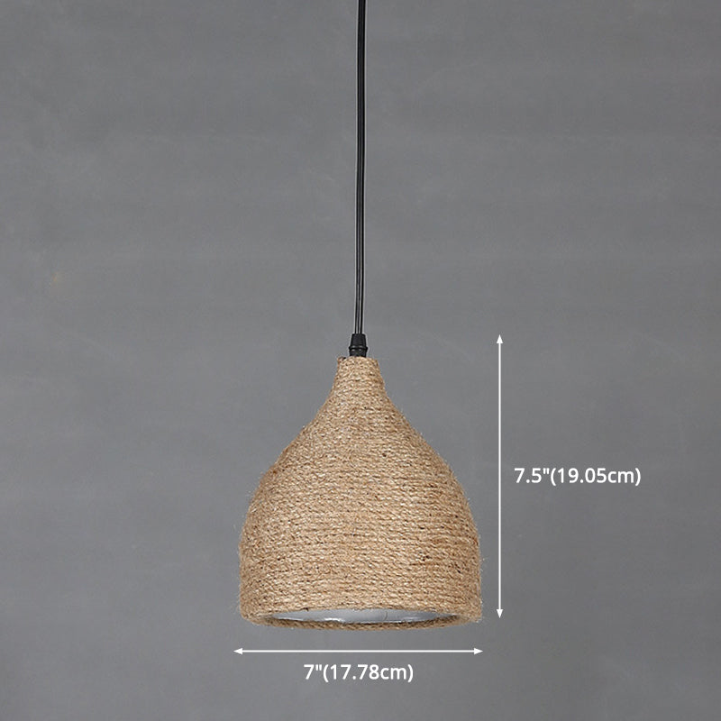 Cup-Shaped Dinning Room Hanging Light Fixture Industrial Rope Beige Pendant Lighting Fixture Clearhalo 'Ceiling Lights' 'Pendant Lights' 'Pendants' Lighting' 2602695